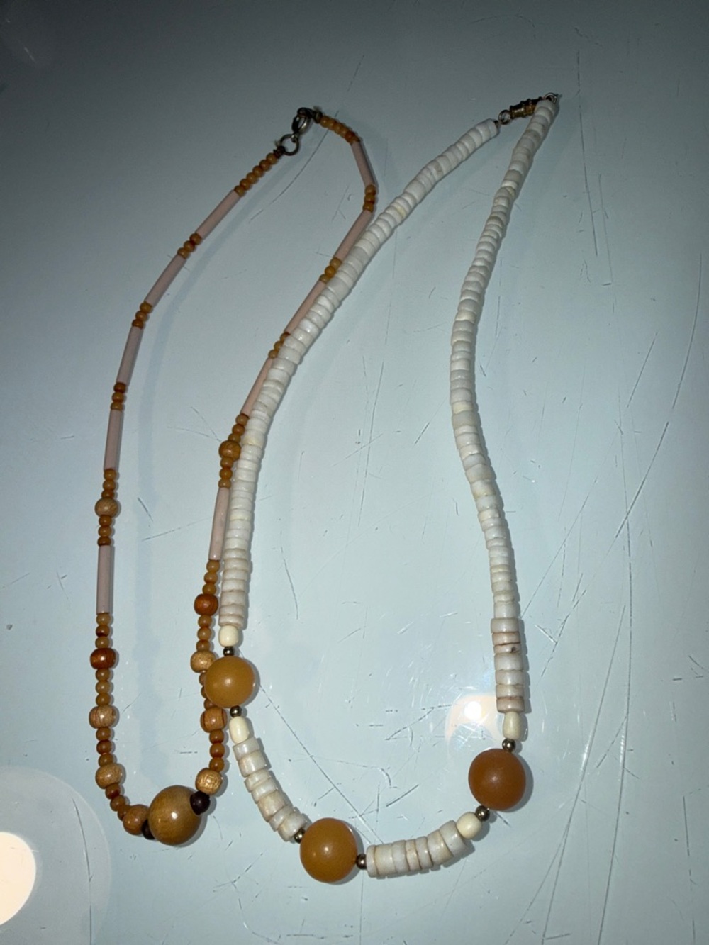 Handcrafted White and Mustard Bead Necklace Set